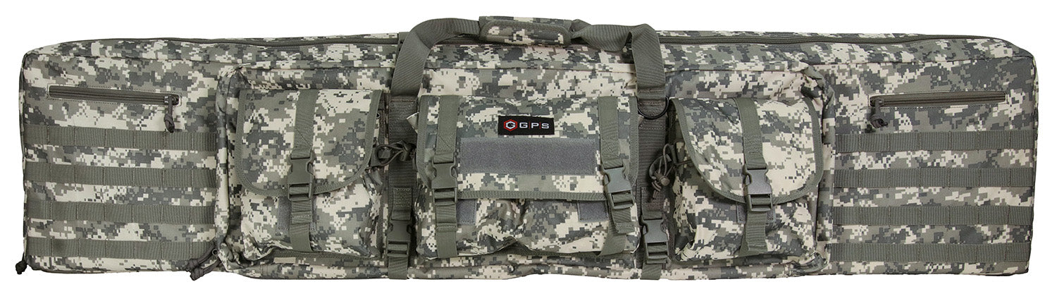 GPS Bags DRC55ACU A-TACS AU Camo 55-Inch Double Rifle Case 600D Polyester Padded Pistol Pockets MOLLE