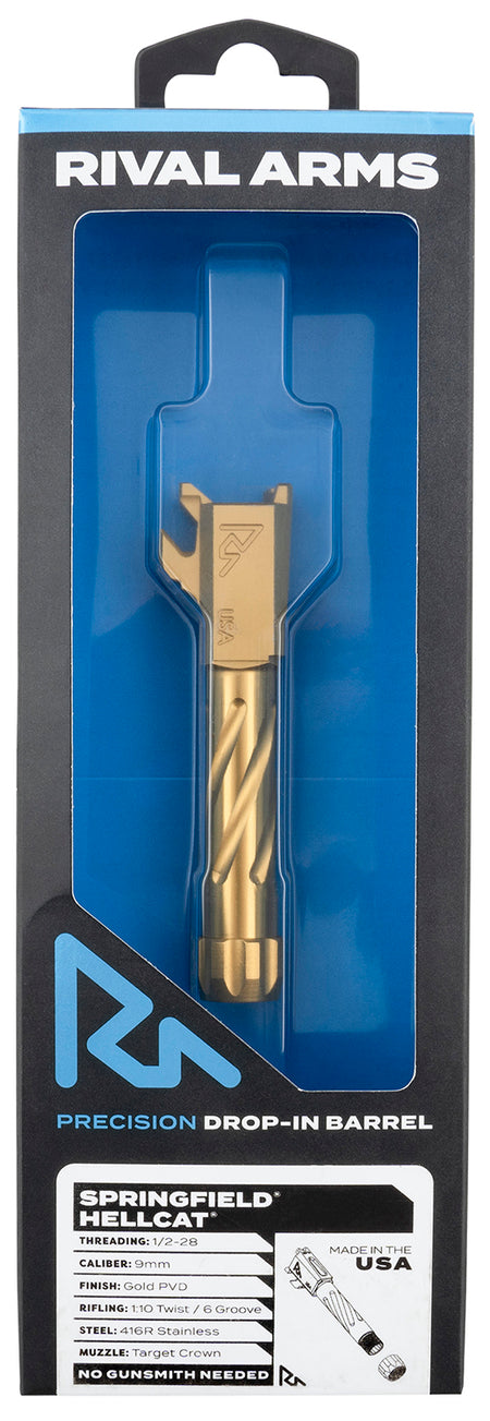 Rival Arms Precision V1 Match-Grade Threaded Gold PVD Barrel for Springfield Hellcat, Spiral Fluted