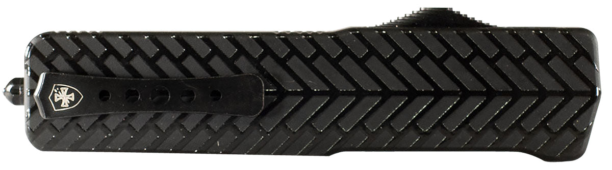 Templar Knife LAHBG52 Premium LW Large 3.55" OTF Tanto Serrated Black Oxide D2 Blade, 5.25" Herringbone Black Aluminum Handle & Clip