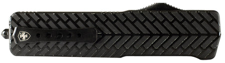 Templar Knife SAHBG32 Premium LW Small 3" OTF Drop Point Black Oxide D2 Blade, 4.50" Herringbone Black Aluminum Handle with Clip