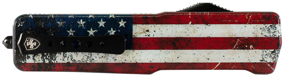 Templar Knife MAUS321 Premium LW Slim 3.25" OTF Drop Point Black Oxide D2 Blade, 5" American Flag Aluminum Handle with Pocket Clip