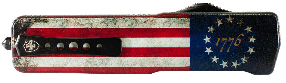 Templar Knife LZBRF321 Large OTF Premium Weighted Betsy Ross Flag Drop Point Stonewashed D2 Steel Blade with Flag Aluminum Handle