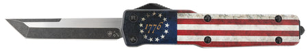 Templar Knife MZBRF221 Betsy Ross Flag Slim OTF Tanto Premium Weighted Stonewashed D2 Steel Blade with Flag Aluminum Handle