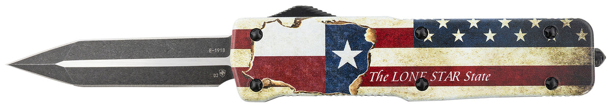 Templar Knife LZTX121 Large Texan OTF Premium Weighted Dagger Stonewashed D2 Steel Blade with Lone Star Aluminum Handle
