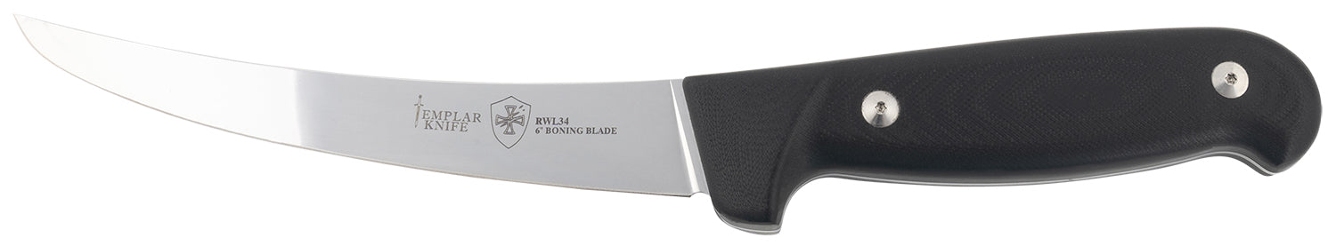 Templar Knife K6BBK362 Fixed Boning Knife 6" Damasteel Blade with Black G10 Handle