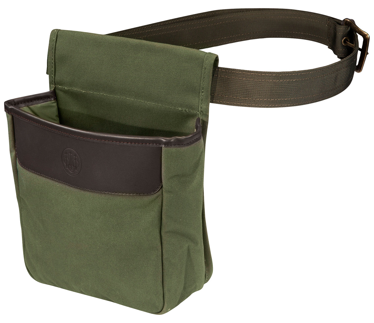 Beretta 50rd Waxwear Green Cotton Shell Pouch with Leather Trim, Waterproof Treatment