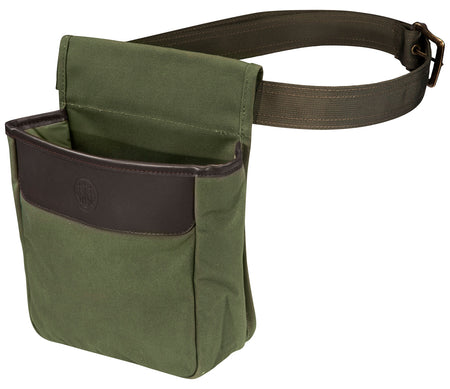 Beretta 50rd Waxwear Green Cotton Shell Pouch with Leather Trim, Waterproof Treatment