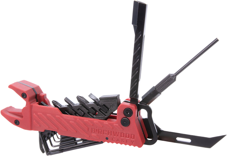 Birchwood Casey Pistol Gun Multi-Tool PGMT, Red 1911 Barrel Bushing Wrench & Bit Storage