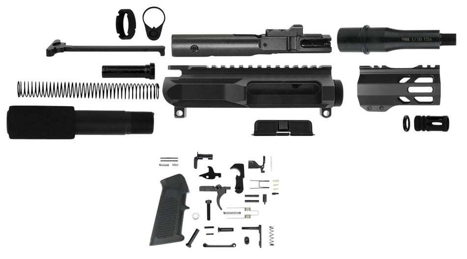 TacFire 9mm Luger AR Pistol Kit 4.50" Barrel Black Complete Upper and Lower Components