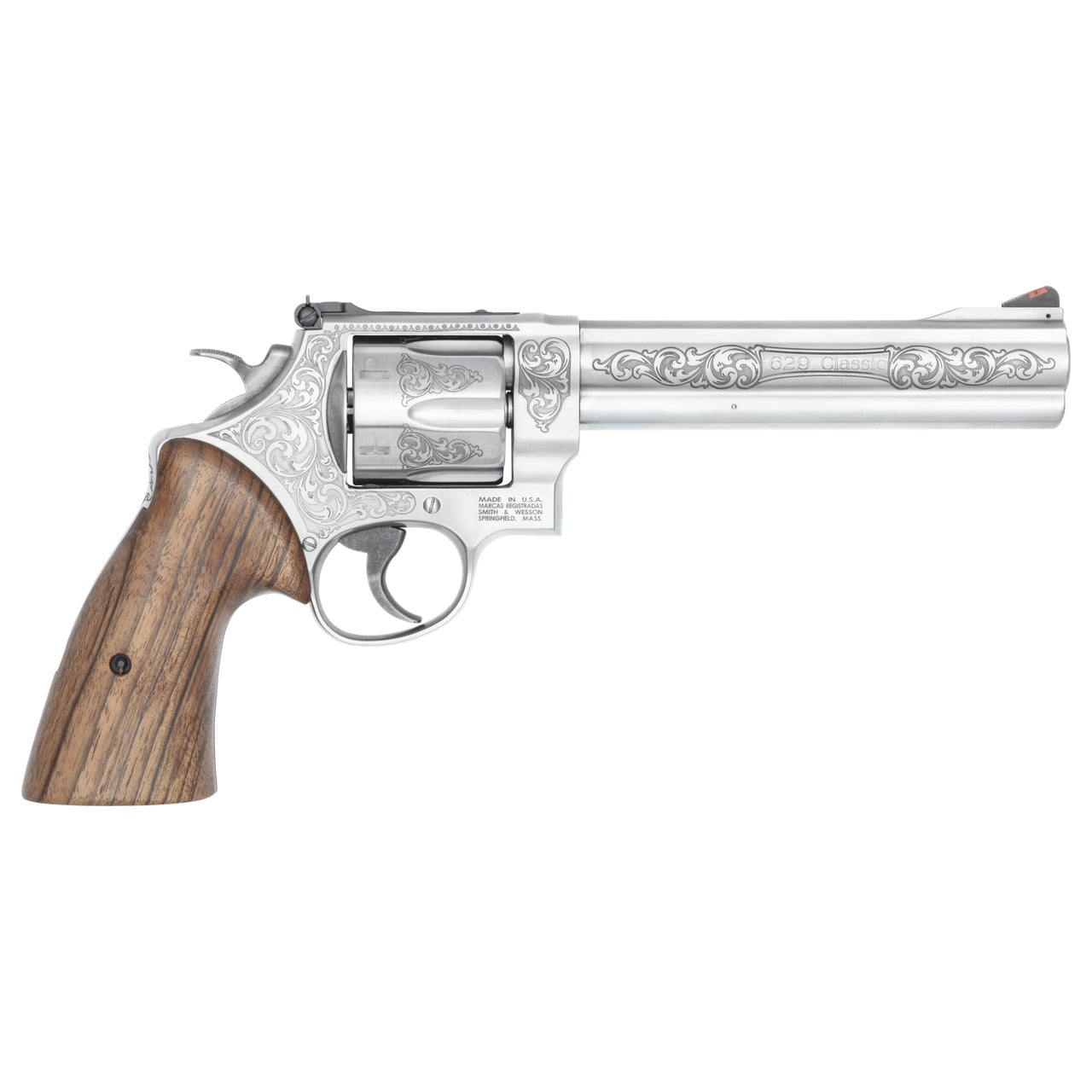 Smith & Wesson 14784 Model 629 N-Frame Large 44 S&W Spl/44 Rem Mag 6 Shot 6.50" Stainless Steel Engraved Barrel, Cylinder & Frame, Tyler Gun Works Bear Hugger Walnut Grip, Exposed Hammer