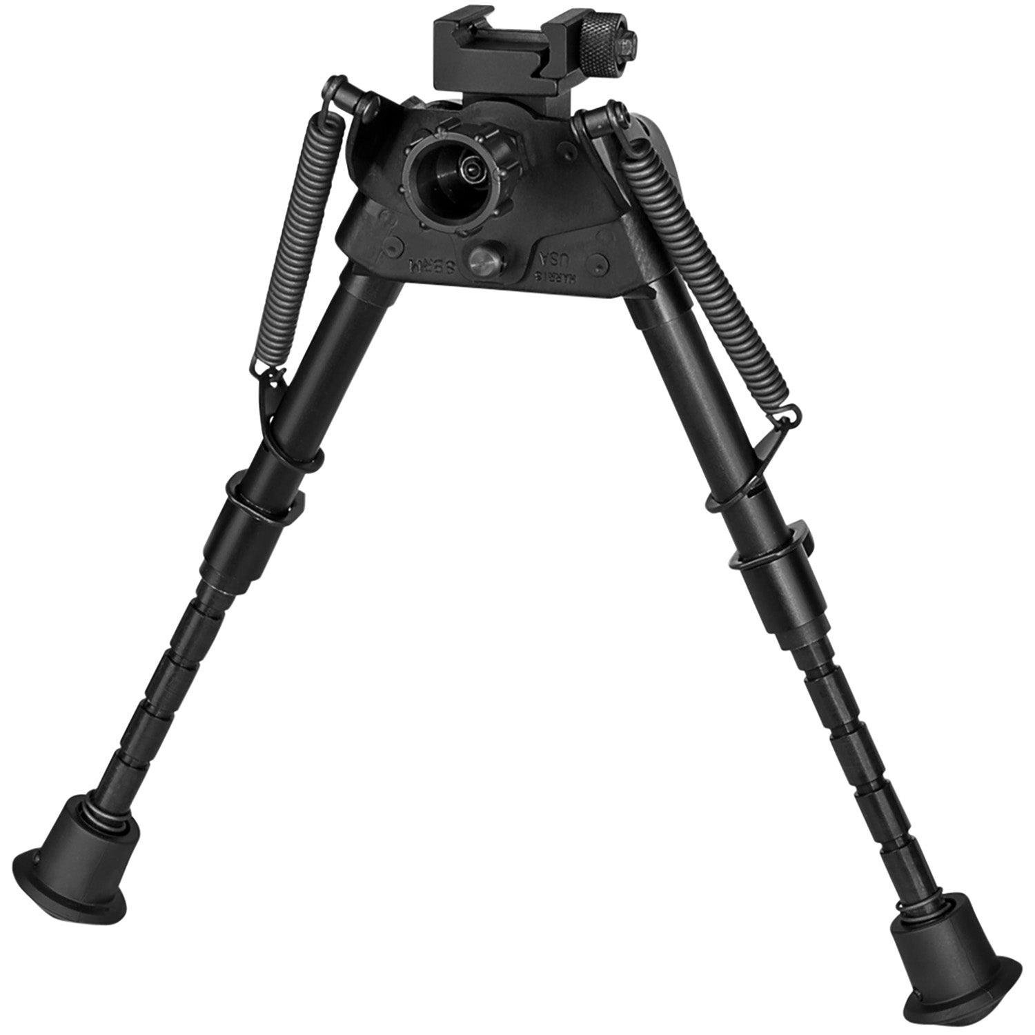 Harris S-BRMP Swivel Picatinny Bipod, 6-9", Notched Legs, Black Finish, Rubber Feet