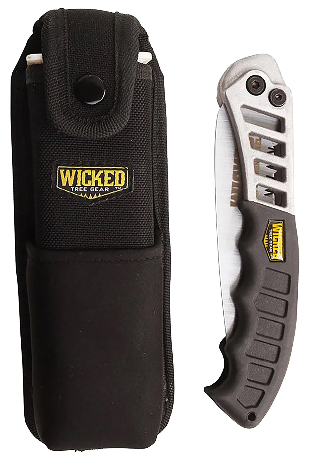 Wicked Tree Gear WTG003 Combo Folding Saw 7-Inch High Carbon Steel Blade Black Overmolded Handle with Scabbard