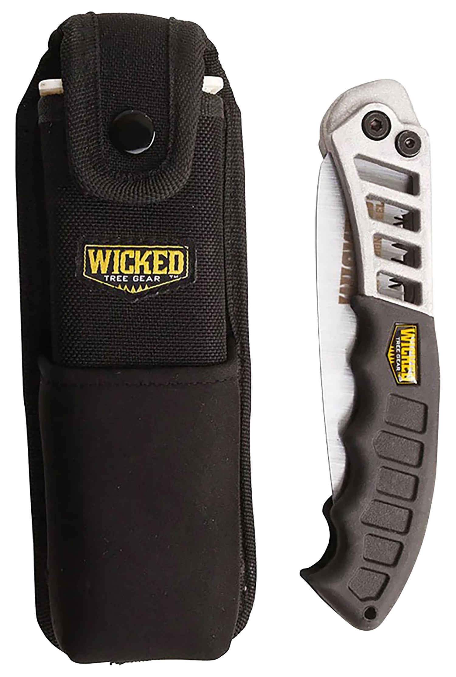 Wicked Tree Gear WTG003 Combo Folding Saw 7-Inch High Carbon Steel Blade Black Overmolded Handle with Scabbard
