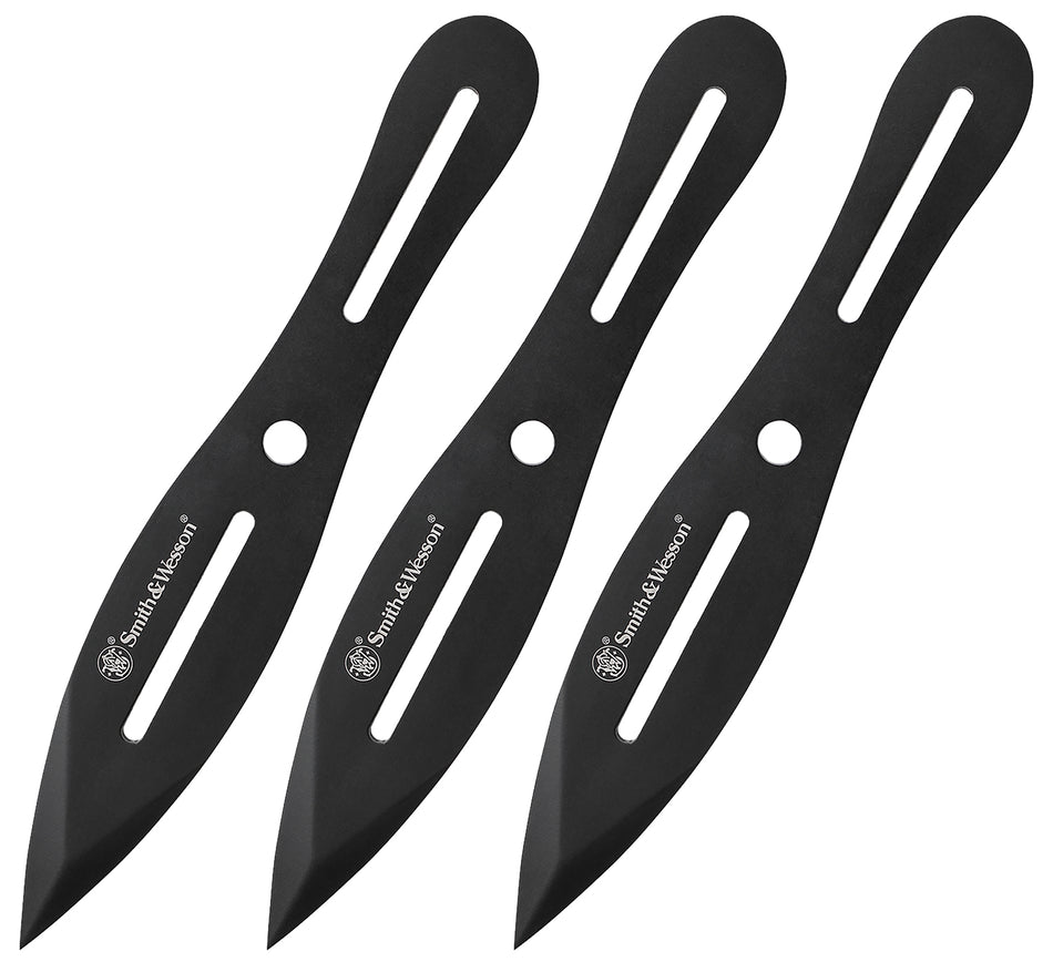 S&W SWTK8BCP Bullseye 4.26" Fixed Blade Throwing Knives Black Stainless Steel Handle with Polyester Sheath 3-Pack