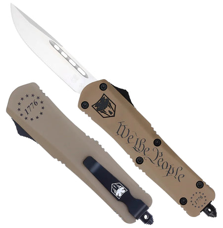 CobraTec FS-3 Small We The People OTF Drop Point 2.75" D2 Blade Tan Cerakote Handle Includes Pocket Clip