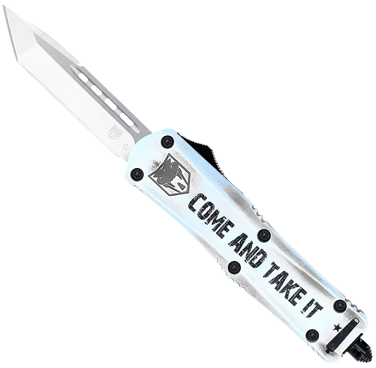 CobraTec FS-3 Small Come And Take It OTF Tanto 3" Satin D2 Blade White Cerakote Handle Includes Pocket Clip