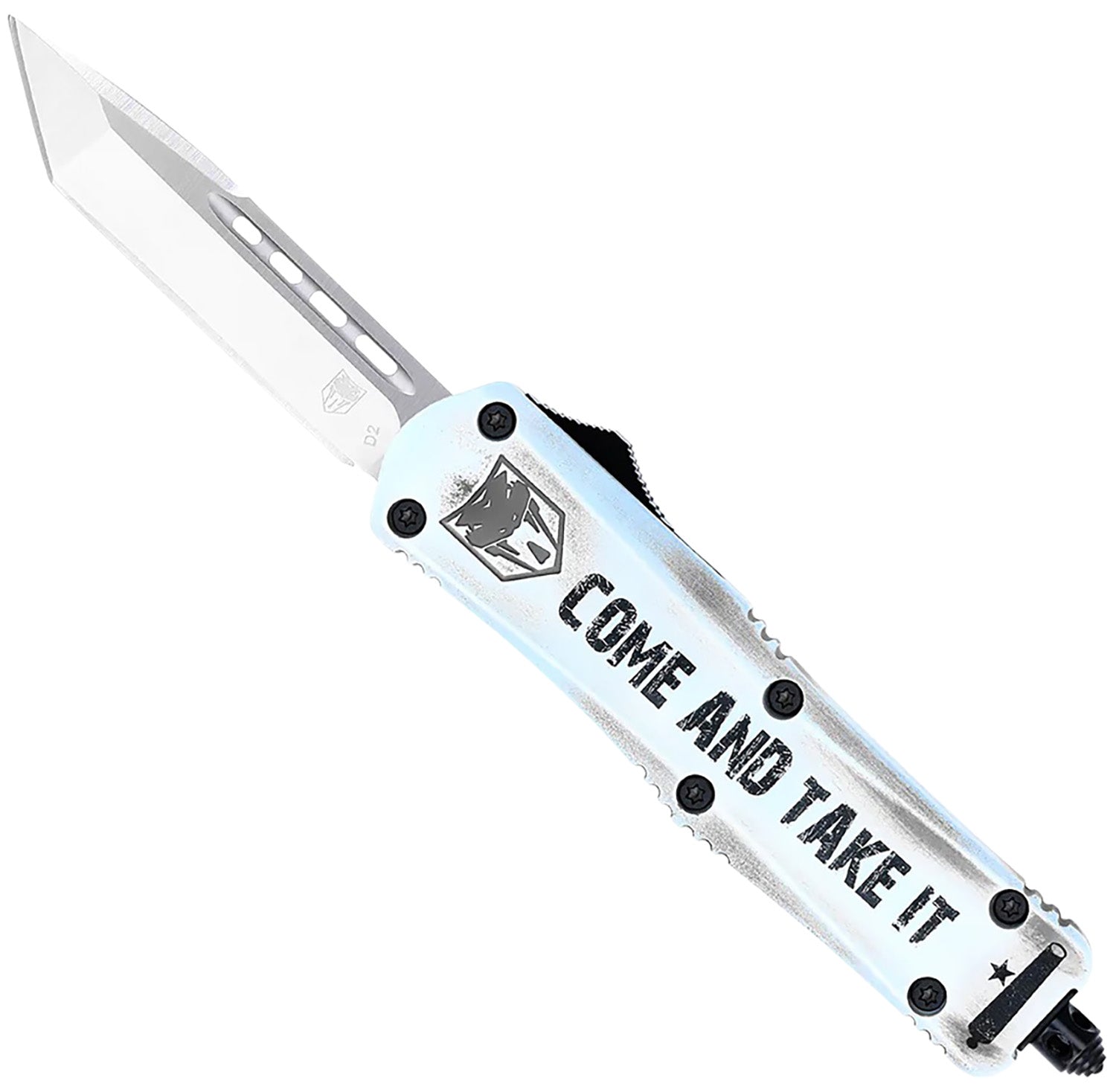 CobraTec FS-3 Small Come And Take It OTF Tanto 3" Satin D2 Blade White Cerakote Handle Includes Pocket Clip