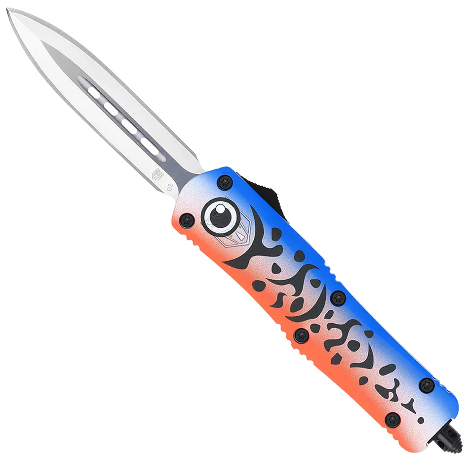 CobraTec FS-3 Medium Blue Lure OTF Dagger 3" Satin D2 Blade Blue Cerakote Handle Includes Pocket Clip