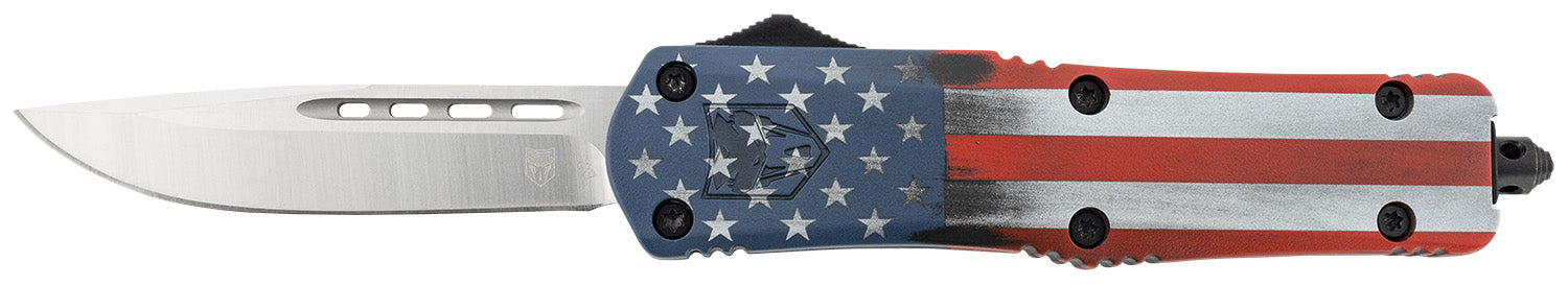 CobraTec FS-3 Medium American Flag OTF Drop Point 3" Satin D2 Blade US Flag Cerakote Handle Includes Pocket Clip