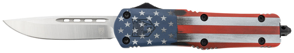 CobraTec FS-3 Medium American Flag OTF Drop Point 3" Satin D2 Blade US Flag Cerakote Handle Includes Pocket Clip