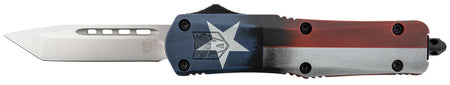 CobraTec FS-3 Medium Texas Flag OTF Tanto 3" Satin D2 Blade Texas Flag Cerakote Handle Includes Pocket Clip