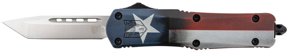 CobraTec FS-3 Medium Texas Flag OTF Tanto 3" Satin D2 Blade Texas Flag Cerakote Handle Includes Pocket Clip