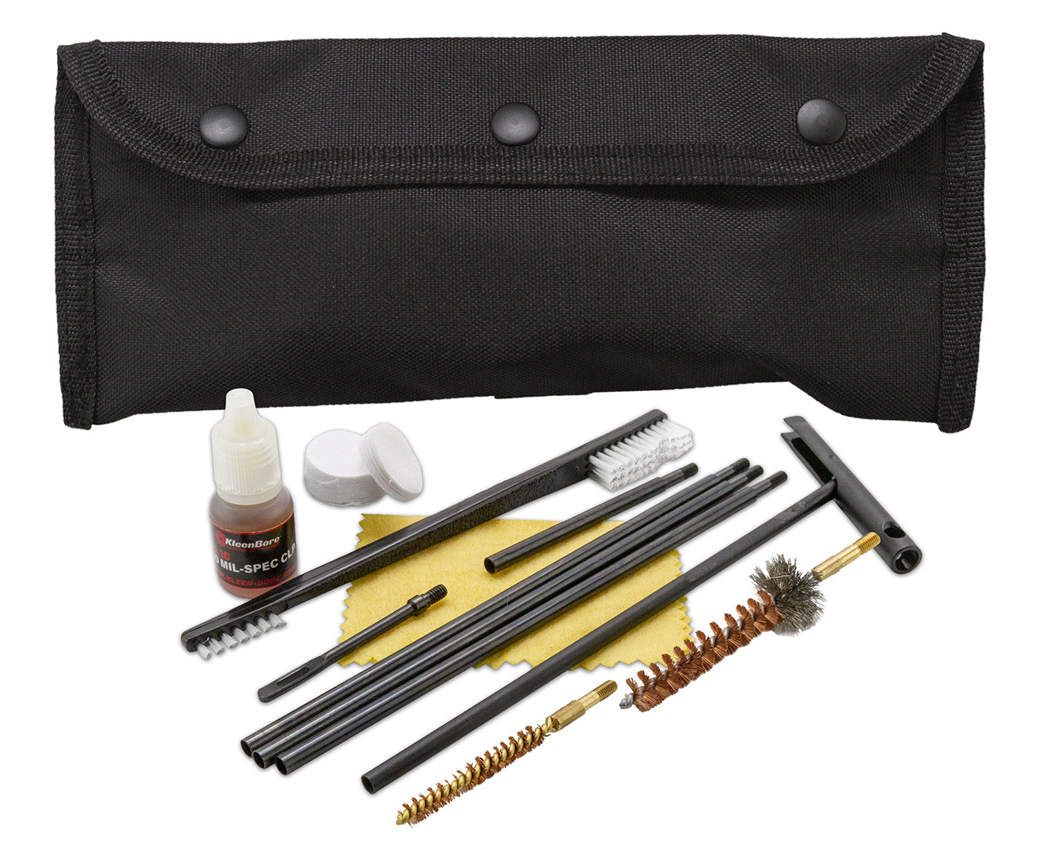 KleenBore POU302B Modular Handgun/Rifle Multi-Caliber Cleaning Kit Black Nylon Pouch
