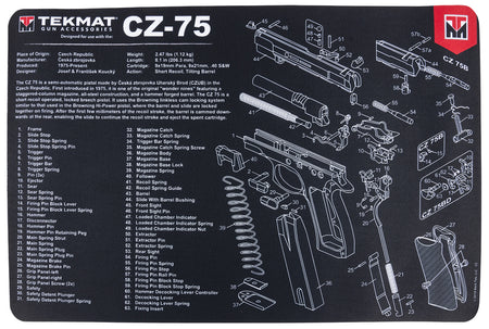 TekMat CZ-75 Padded Gun Cleaning Mat 11"x17" Rubber with Parts Diagram