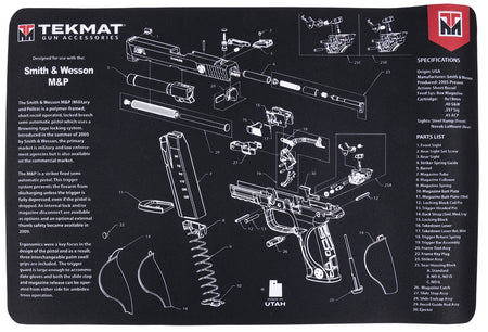 TekMat Smith & Wesson M&P Parts Diagram Cleaning Mat Black/Gray 11"x17"