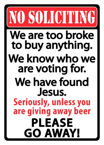 Rivers Edge 12"x17" Embossed Weatherproof No Soliciting Tin Sign