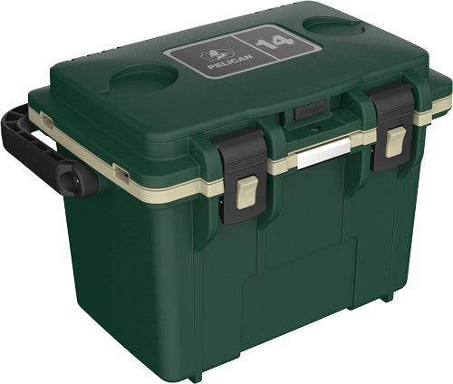 Pelican 14 Quart Cooler Hunter Green/Tan Dry Storage