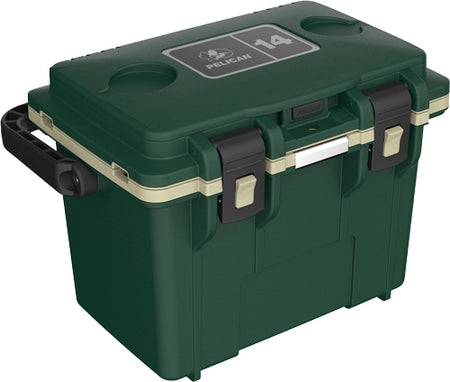 Pelican 14 Quart Cooler Hunter Green/Tan Dry Storage
