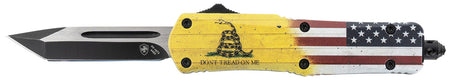 Templar Knife S-DTOM-23-1 Small OTF Gen II Don't Tread On Me 440C SS Blade with Yellow Flag Aluminum Handle and Glass Breaker