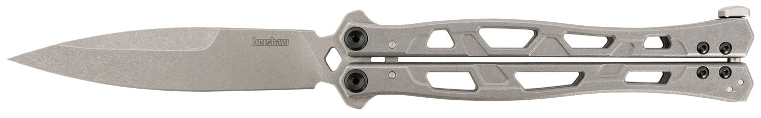 Kershaw Moonsault Balisong 4.60" Spear Point 14C28N Plain Blade, Stainless Steel Handle with Black-Oxide Hardware