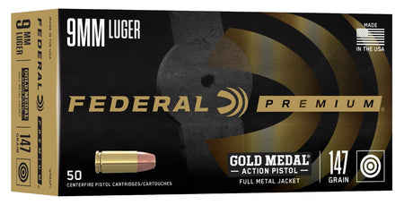 Federal Gold Medal Premium Full Metal Jacket 147 Grain 9mm Luger/Parabellum 900 fps