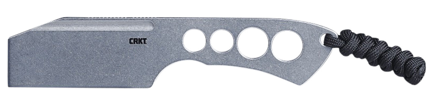 CRKT Razel Chisel 2" Fixed Plain Stonewashed Stainless Blade Skeletonized Silver Handle with Cord Fob and Sheath