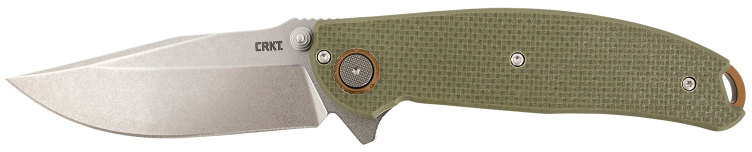 CRKT Butte 3.36" Folding Plain Stonewashed D2 Blade OD Green G10 Handle Deadbolt Lock Includes Pocket Clip