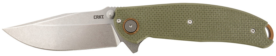 CRKT Butte 3.36" Folding Plain Stonewashed D2 Blade OD Green G10 Handle Deadbolt Lock Includes Pocket Clip