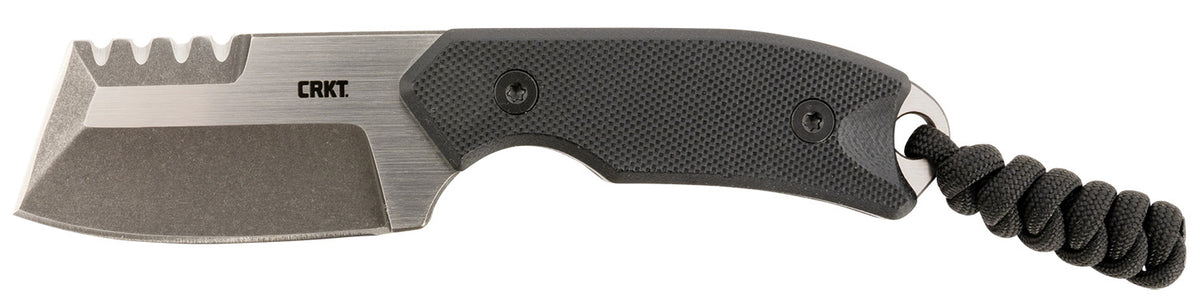 CRKT Razel Compact 2.32" Fixed Plain and Veff Serrated D2 Steel Blade Black G10 Handle with Cord Fob and Sheath