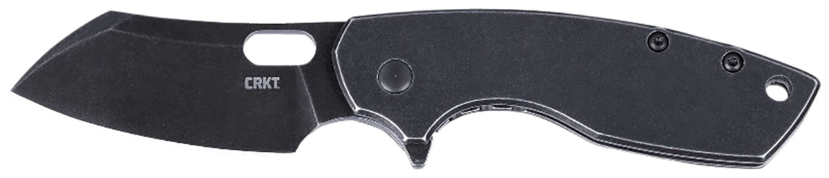 CRKT Pilar Large 2.67" Folding Plain Black Stonewashed Stainless Blade Frame Lock Stainless Handle with Pocket Clip
