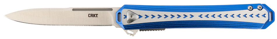 CRKT Stickler 3.38" Folding Plain Satin Sandvik 12C27 Blade Blue and Silver Aluminum Handle Liner Lock with Pocket Clip