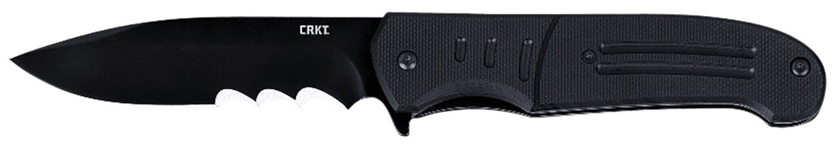 CRKT Ignitor 6885 3.48" Part Serrated Drop Point Folding Knife, Black Oxide Blade, Black G10 Handle, Pocket Clip Included