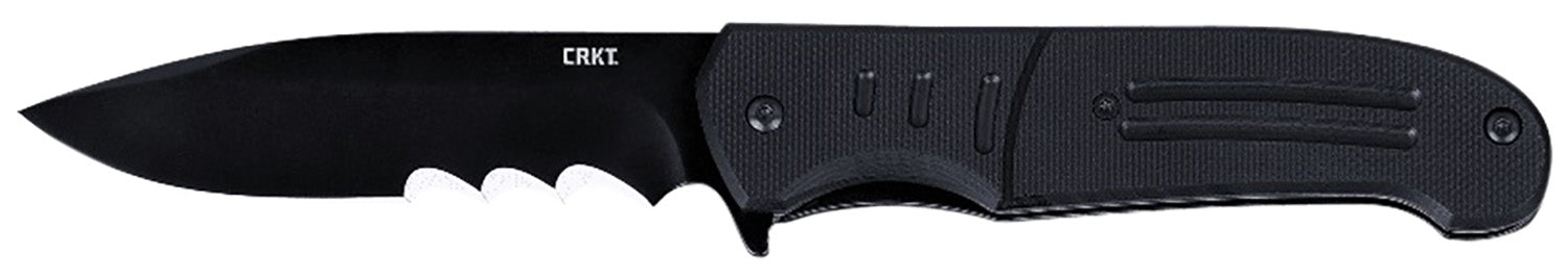 CRKT Ignitor 6885 3.48" Part Serrated Drop Point Folding Knife, Black Oxide Blade, Black G10 Handle, Pocket Clip Included
