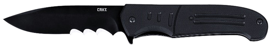 CRKT Ignitor 6885 3.48" Part Serrated Drop Point Folding Knife, Black Oxide Blade, Black G10 Handle, Pocket Clip Included