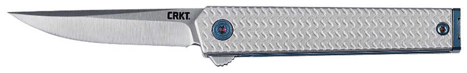 CRKT CEO Microflipper 7081 2.36" Satin 12C27 Sandvik Flipper Folder, Silver Aluminum Handle, Blue Liner, Adjustable Clip