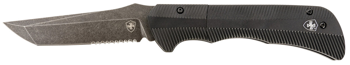 Templar Knife AAABK521 Folding Auto Assist Tanto 3.50" Part Serrated D2 Steel Blade with 4.25" Aged Aluminum Handle
