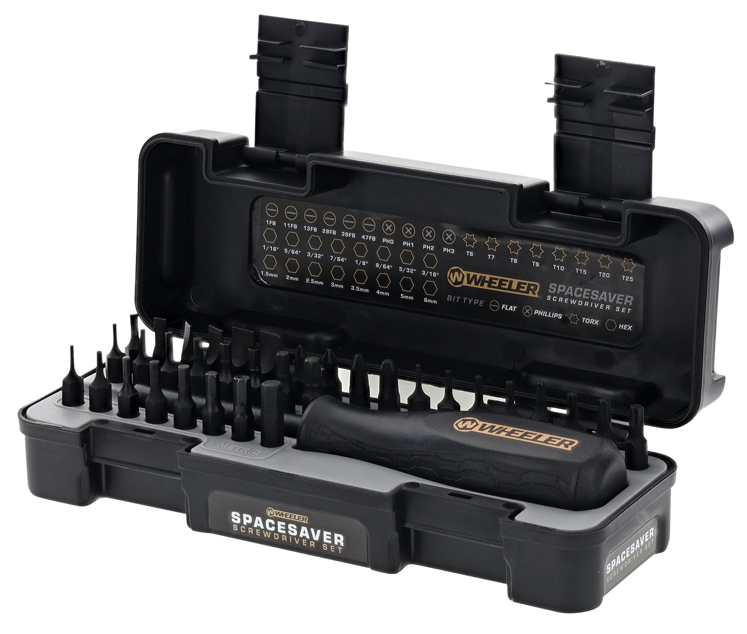 Wheeler SpaceSaver Driver Set, 36 Pieces, SAE/Metric Hex and Torx, Magnetized Tip Handle