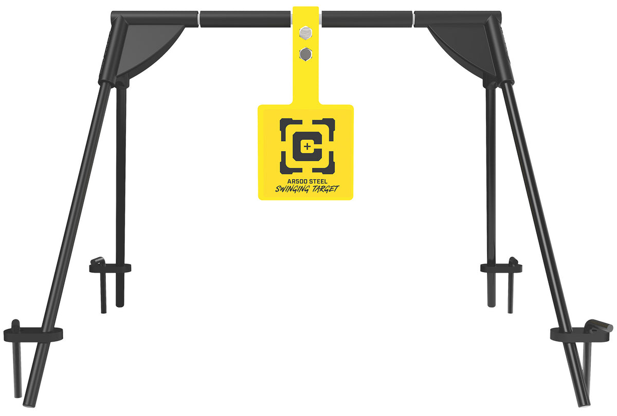 Caldwell Swinging AR500 Steel Rifle Target Black/Yellow with Urethane Frame and 4 Ground Stakes