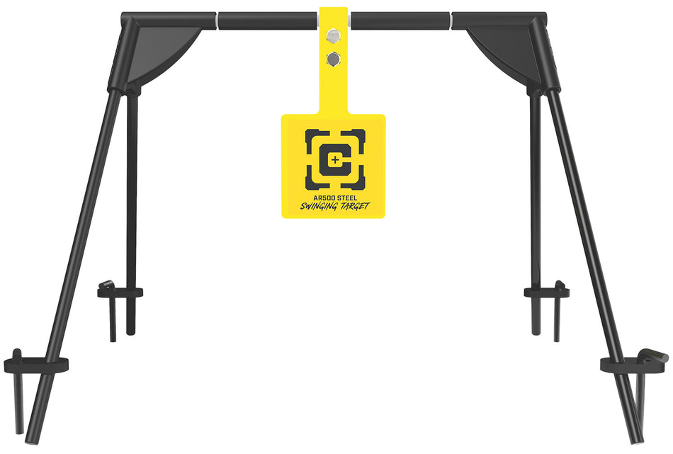 Caldwell Swinging AR500 Steel Rifle Target Black/Yellow with Urethane Frame and 4 Ground Stakes