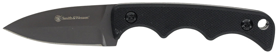 S&W 1193156 H.R.T. Fixed Blade Spear Point Neck Knife 8Cr13MoV SS Blade Black G10 Handle Breakaway Cord Includes Sheath